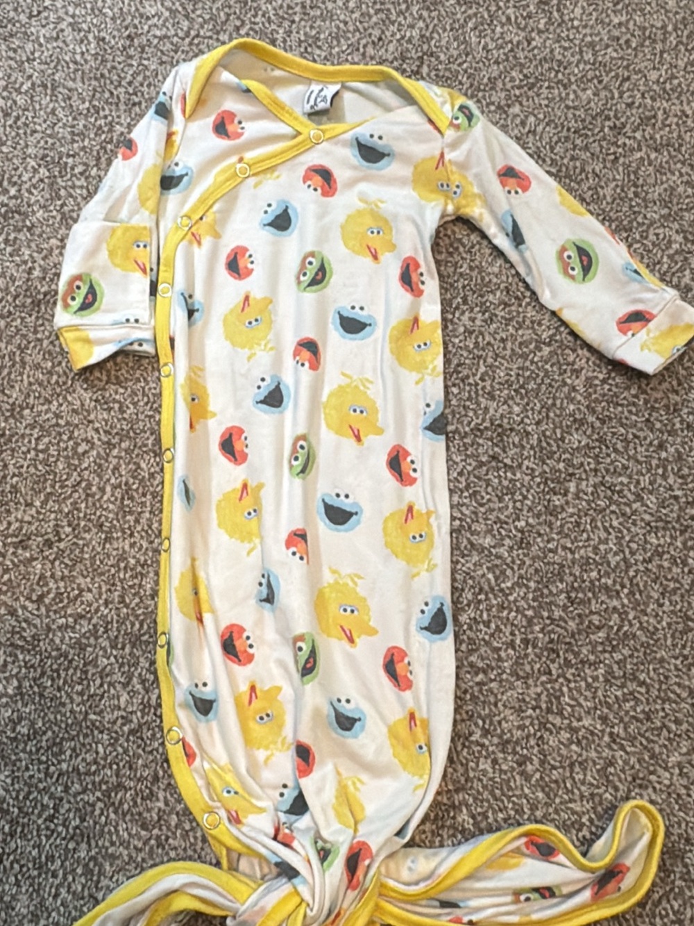 Copper pearl  Sesame Street Newborn Snap Kimono - Yellow Trim twist tie bottom